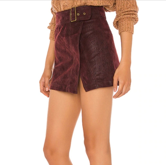 Free people | New faux suede dark red wrap skirt size 8 - Picture 3 of 4